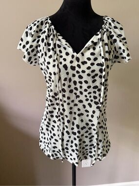 Simple Fun NEW w/Tags Black & White Dalmatian Print Flutter Sleeve Top Small